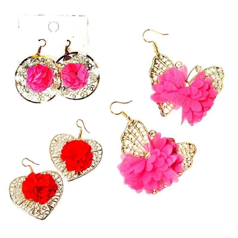 Aretes con Diseño de Flores y Aros Dorados Surtidos