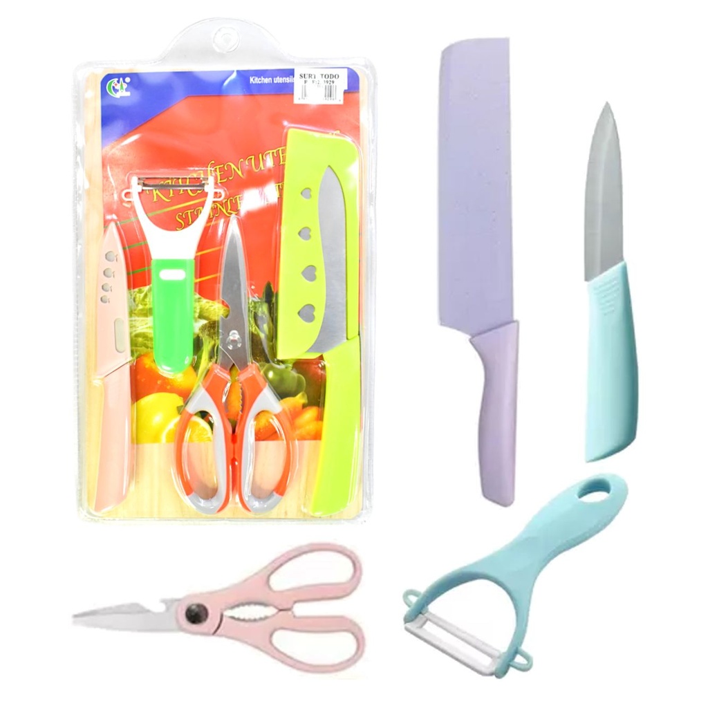 Set De Tabla Con Cuchillos Pelador Y Tijera