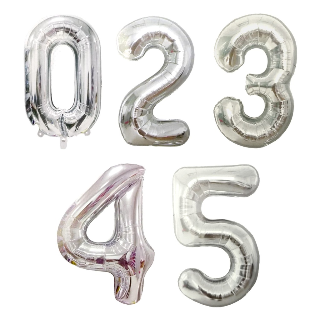 Unidad de globos metálicos presentación de número color Plateado