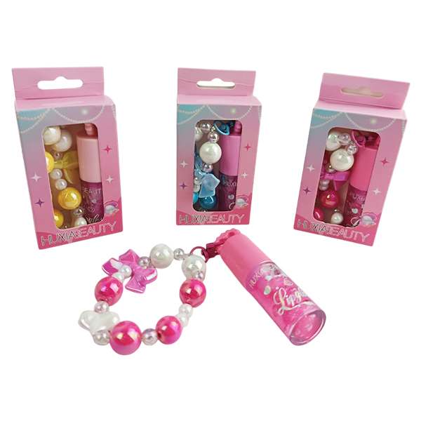 Brillo labial con glitter y pulsera Lip Gloss Sastin color Shine de Huxia Beuty